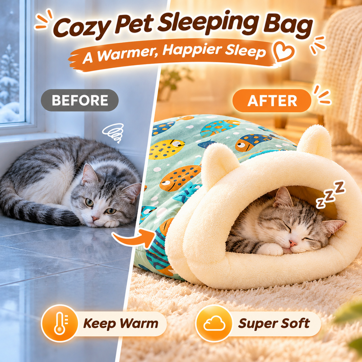 🐾 50% OFF! 🛏️ Cozy Semi-Enclosed Pet Sleeping Bag – Warm Fleece Bed for Cats & Small Dogs(📦Buy 2 Sets, Get FREE Shipping)