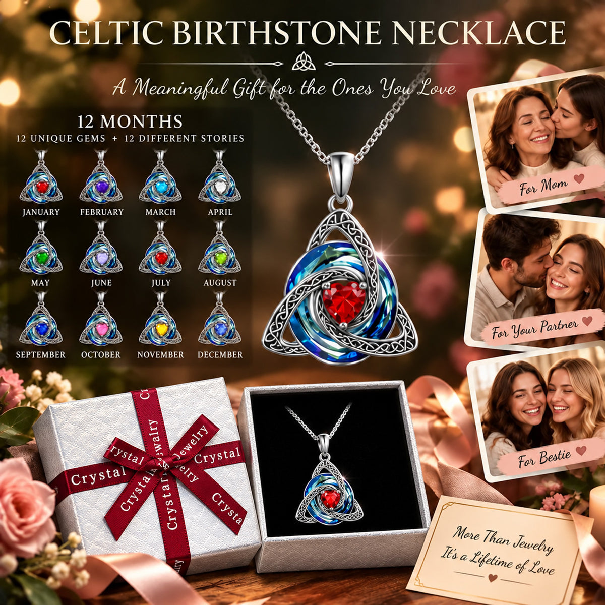 ✨ Celtic Knot Birthstone Necklace