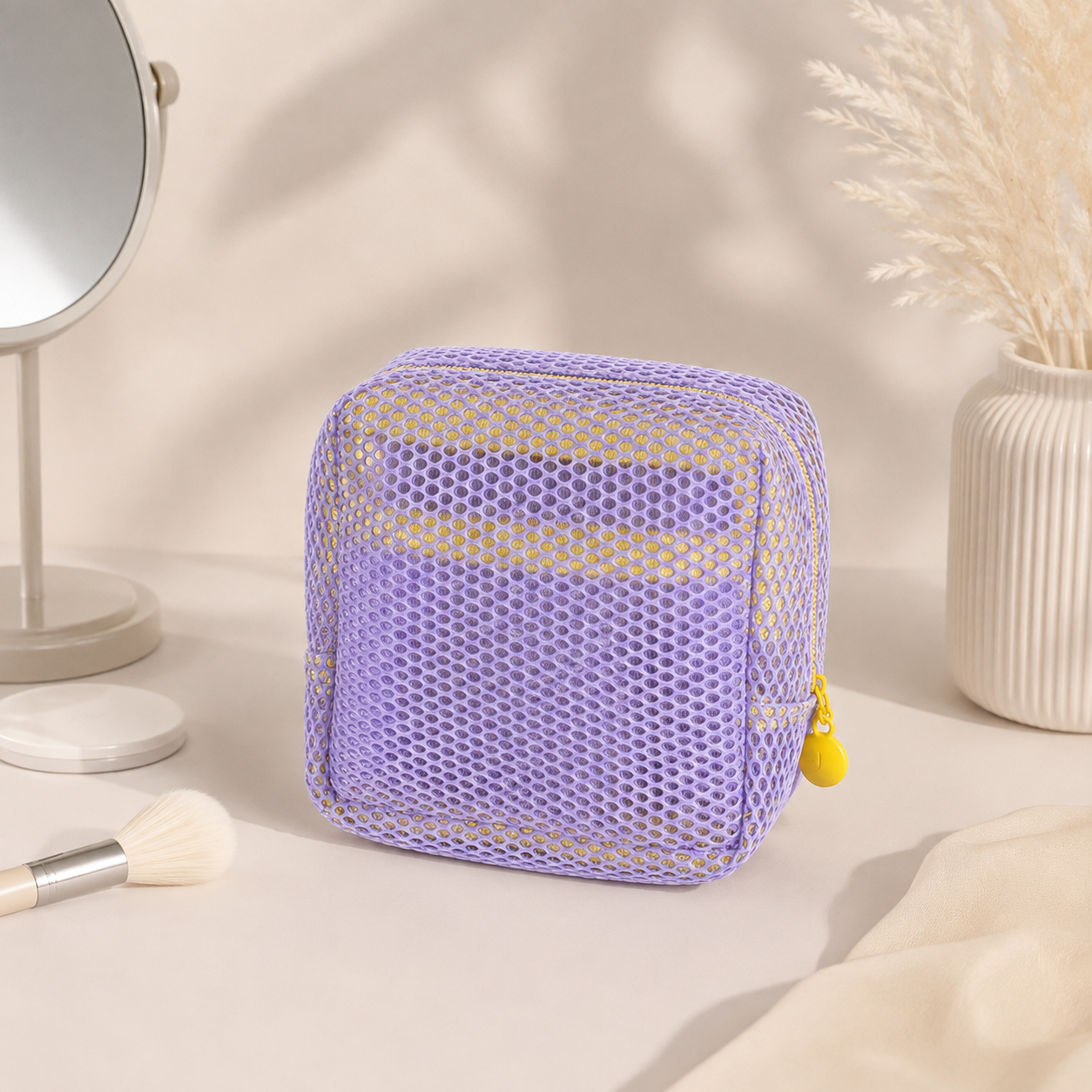 Compact Mesh Cosmetic Storage Pouch